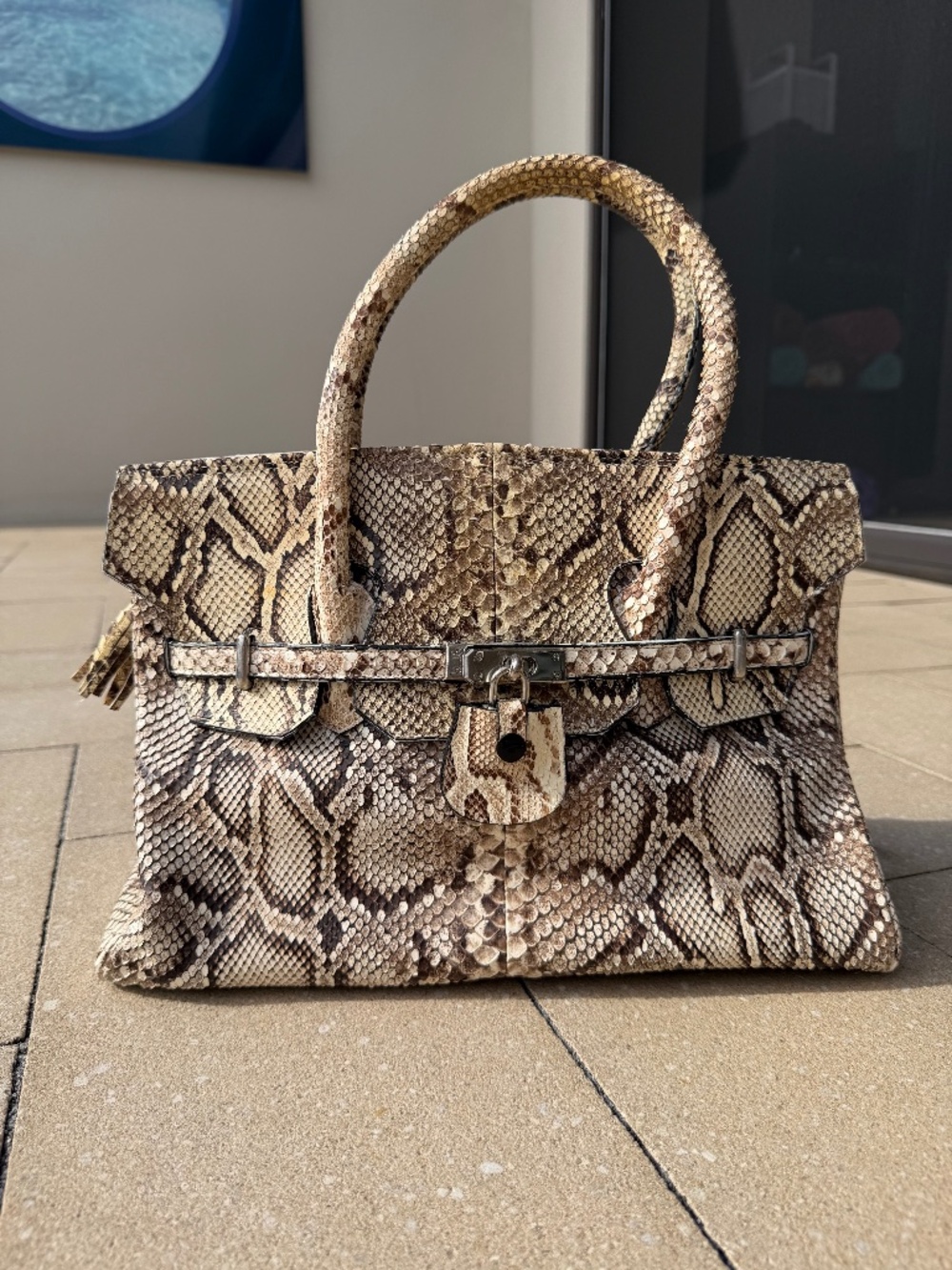 Python Leather Satchel Bag - Natural Pattern. Rare.